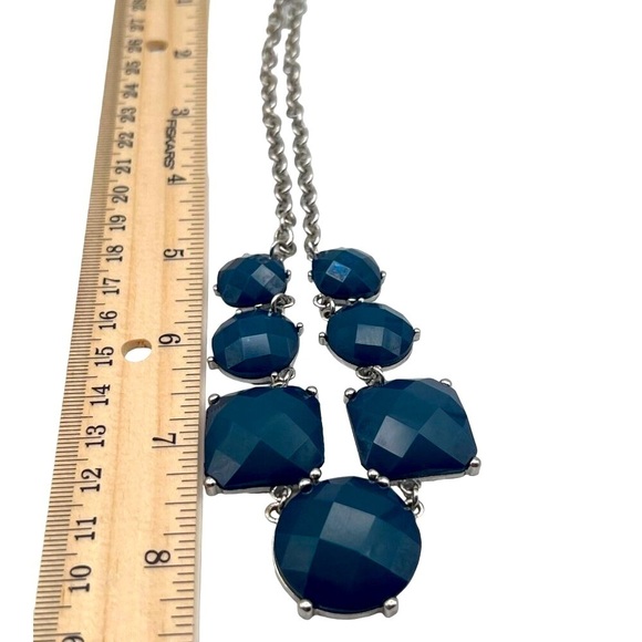 Blue Faceted Necklace & Bangle Set Geometric Design Silver-Tone Chain. N71 - Picture 8 of 12
